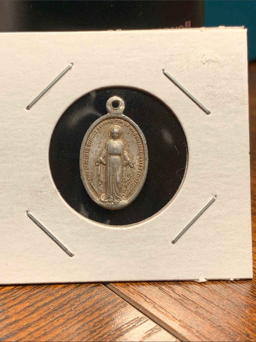 Religious Oval Medal Pendant in Silver Tone